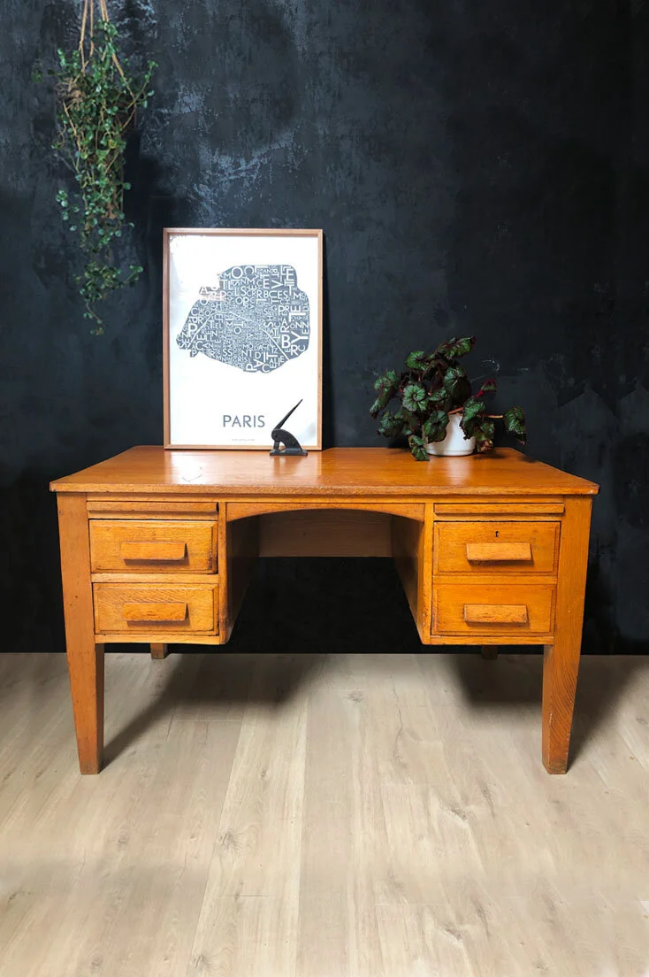 Mid-century honey oak teachers desk