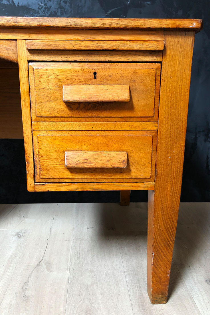 Mid-century honey oak teachers desk