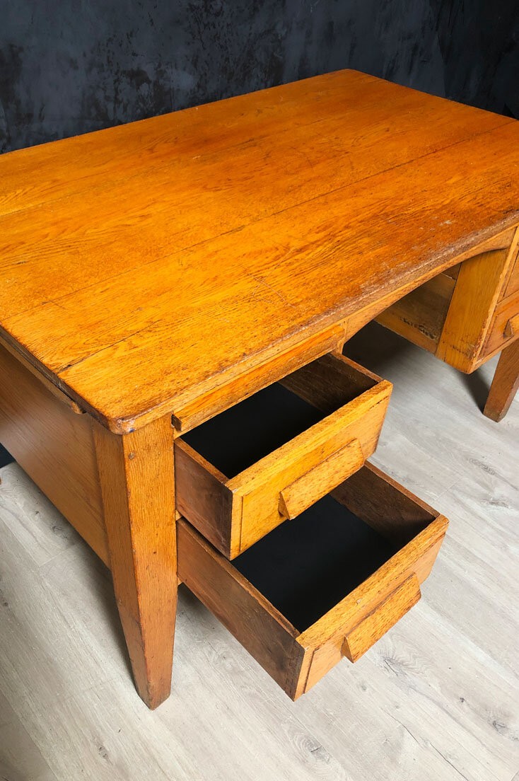 Mid-century honey oak teachers desk