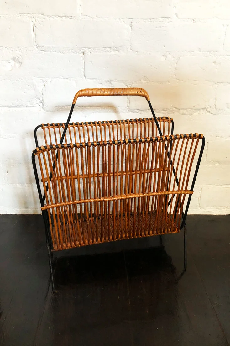 Mid-century wicker magazine rack
