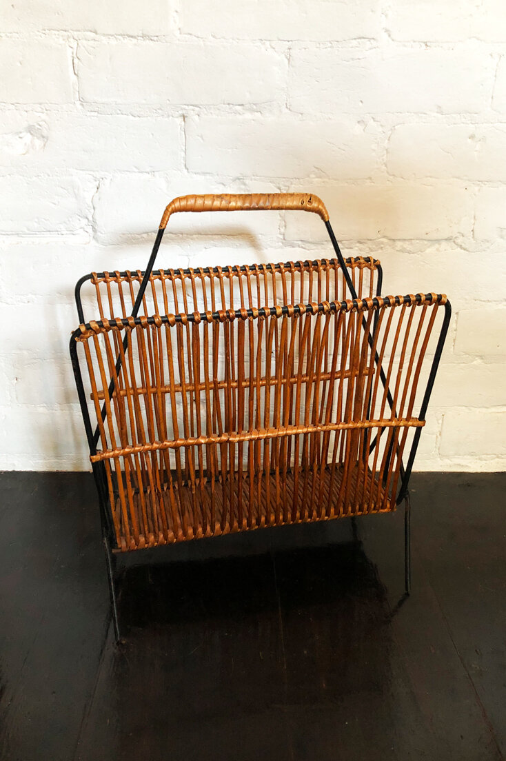 Mid-century wicker magazine rack