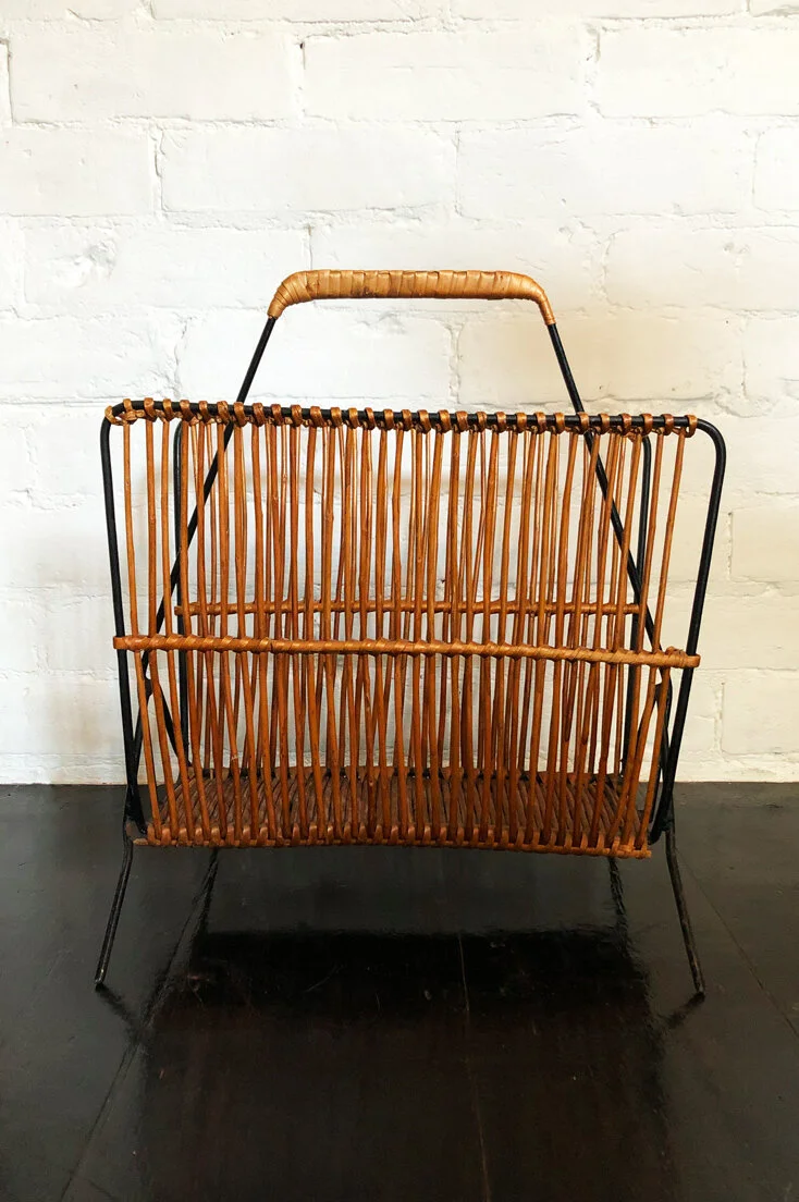 Mid-century wicker magazine rack