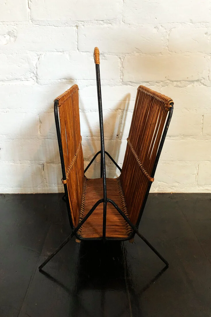 Mid-century wicker magazine rack