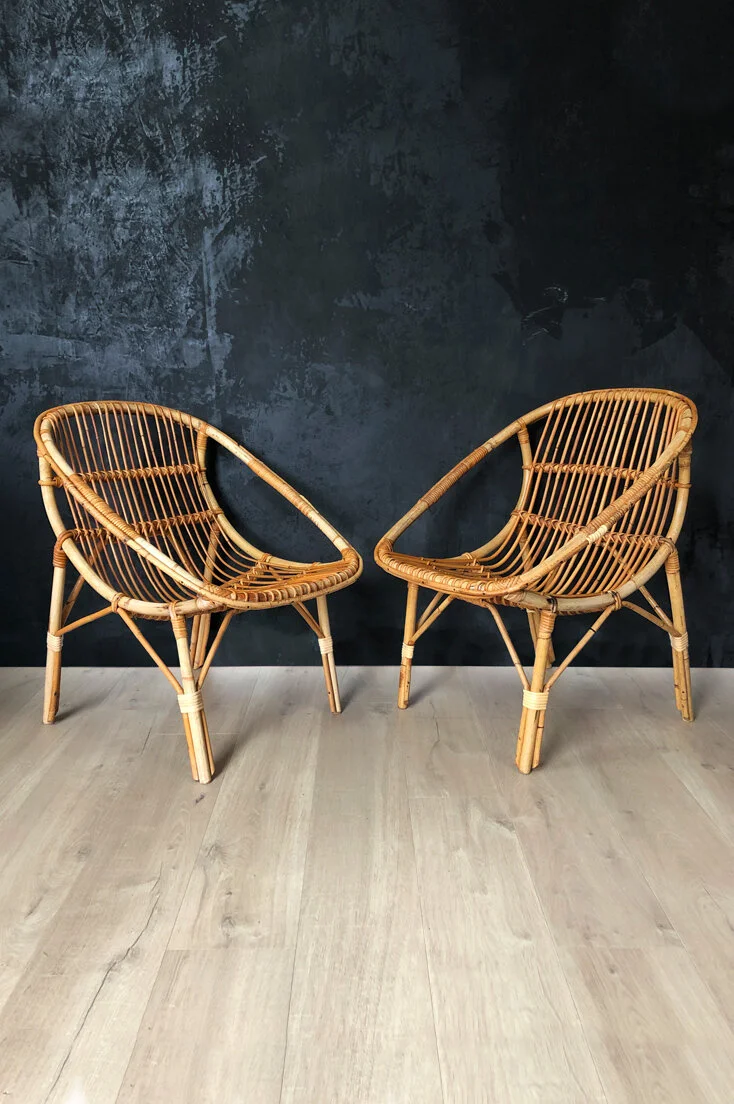 Mid-century wicker/rattan/bamboo lounge chairs