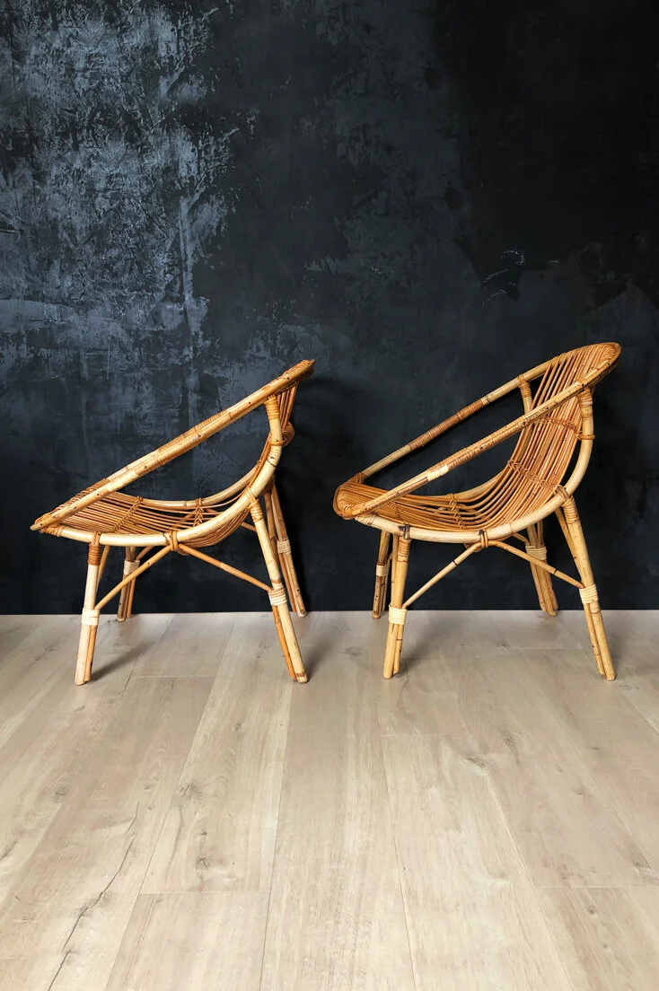 Mid-century wicker/rattan/bamboo lounge chairs