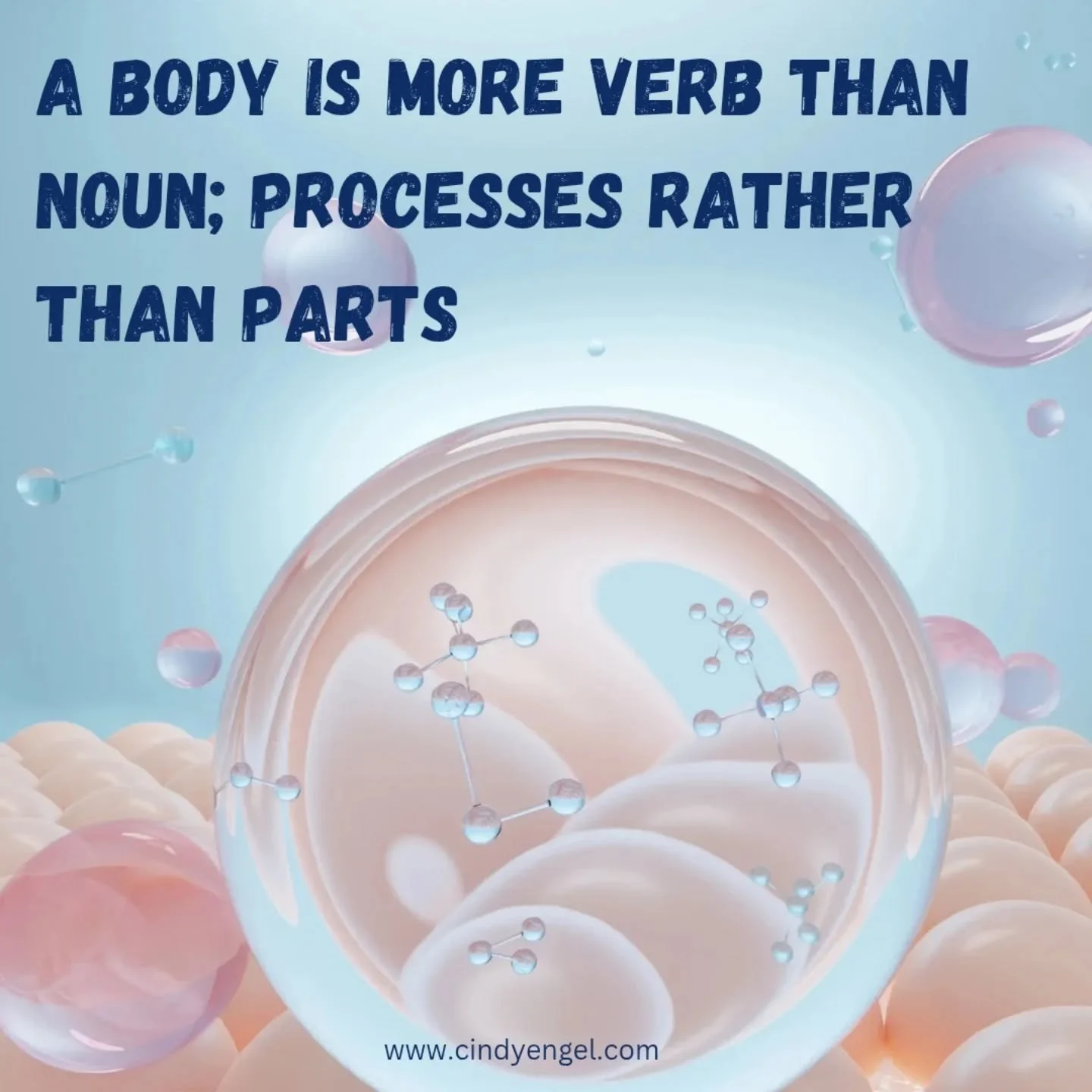 We still get stuck on the idea that we are like cars with connected parts that do separate jobs. We are nothing like that. For one thing, our physical structure is in constant turnover being reformed continuously. Even our sense of being a separate s