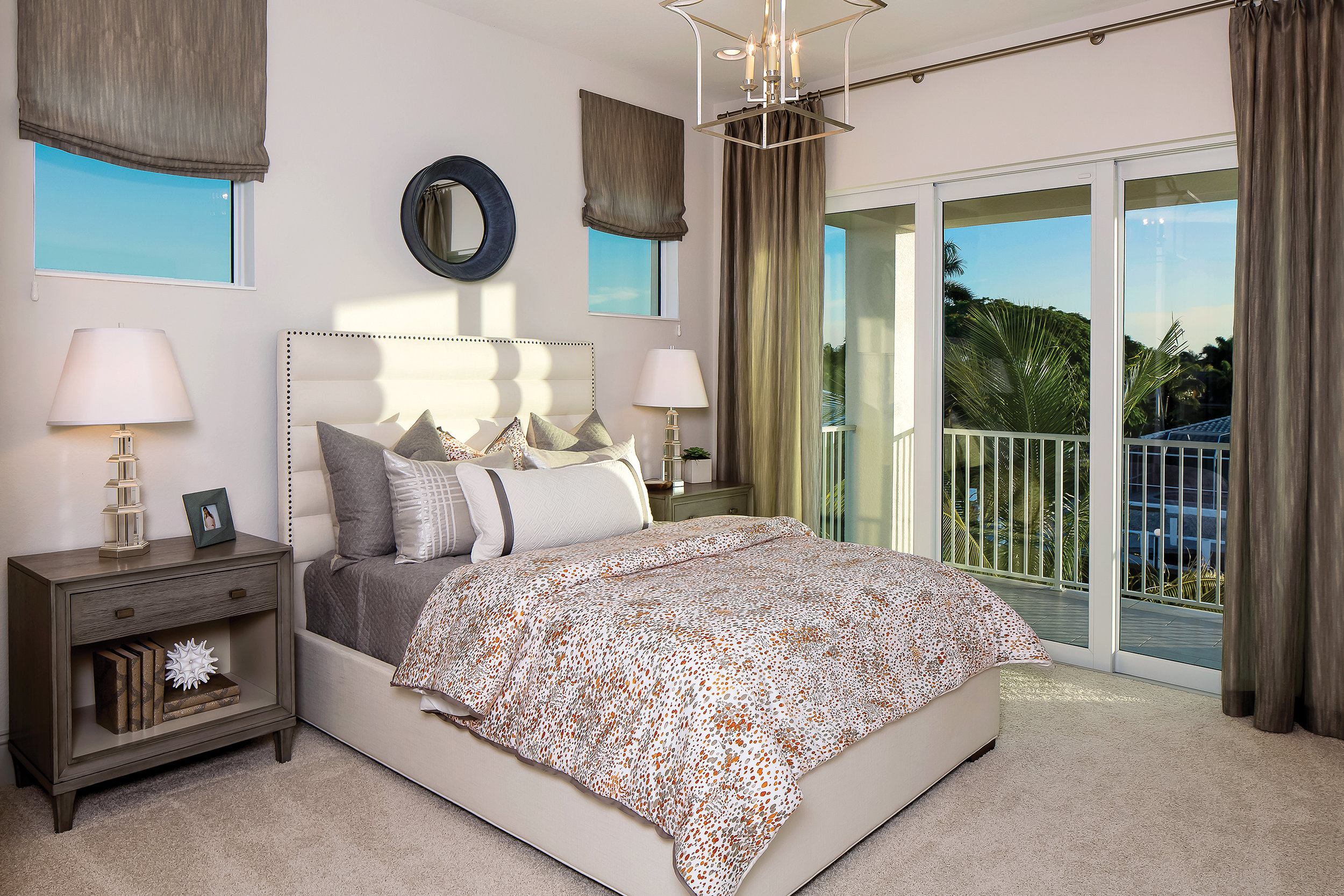  On the second floor, one of two guest bedrooms provides a private space away from the main living areas and the master bedroom. This is perfect for guests or children who are a little older and want their own area in the home. The modern duvet is a 