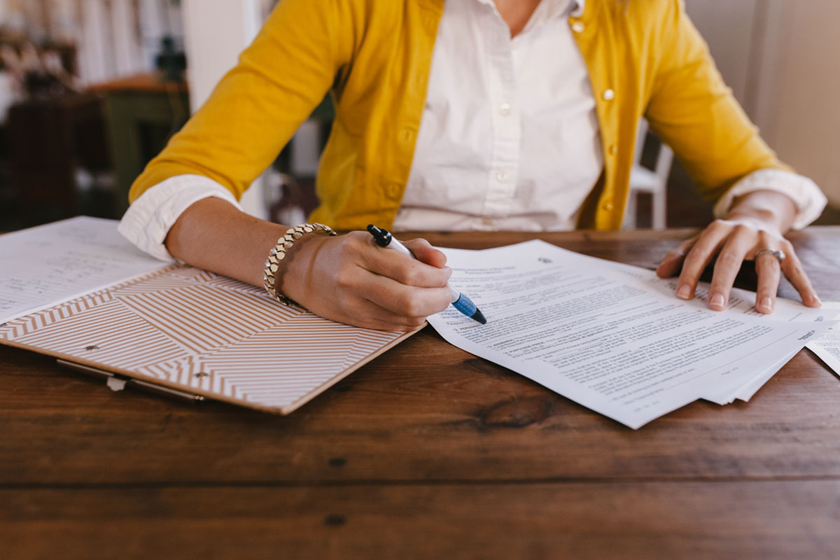 Writing at a table