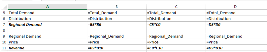 When you look at the Formula View, you see that the definition formulas only use the cells just above them: no more hunting around to find the meaning of a far reference, like G$36.