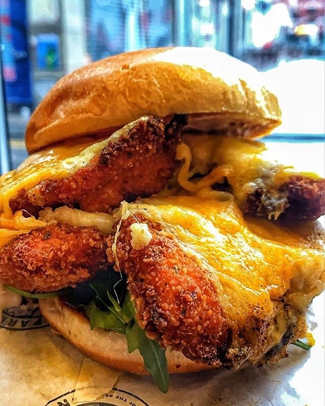Our Parmo butty has been a firm favourite since day one. Buttermilk chicken, crumbed and fried with bechamel and melted cheese, spicy red cabbage slaw, rocket and lashings of garlic mayo. All homemade, all fresh and tasty AF. We don&rsquo;t do anythi
