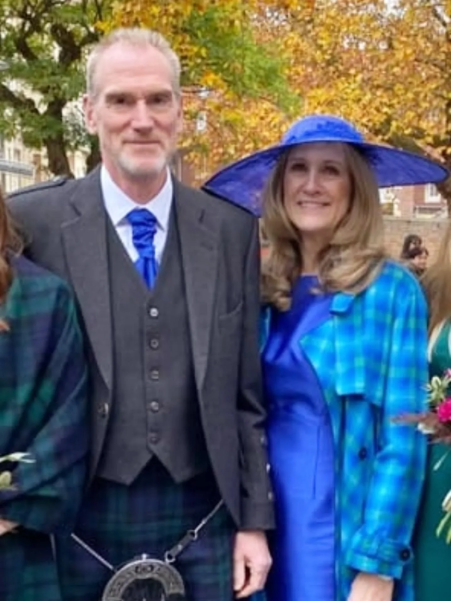 Jacqui in the most beautiful shade of blue, at her daughter's wedding in Germany. We wanted to keep this style sleek and simple, but not too plain, so added some texture with some guipure lace dyed to match Jacqui's dress, and a few matching  @crysta
