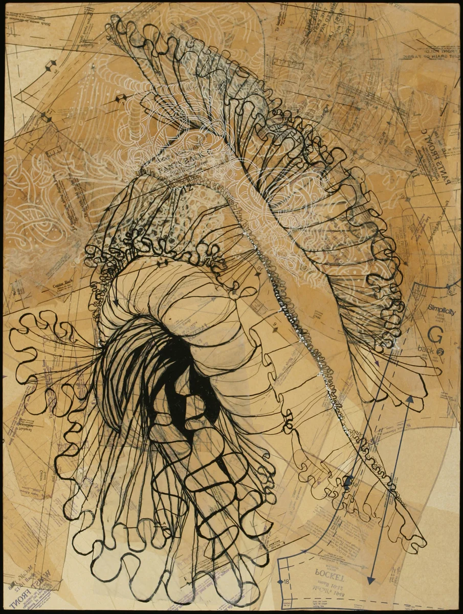 Bonnet 30” x 40” paper and ink on canvas