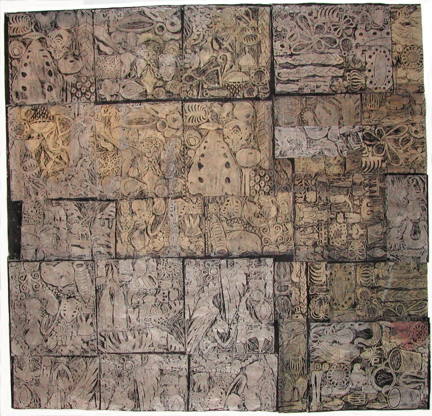 Imbue 9’ x 9’ wax, sumi ink, paste, Orkawara paper
