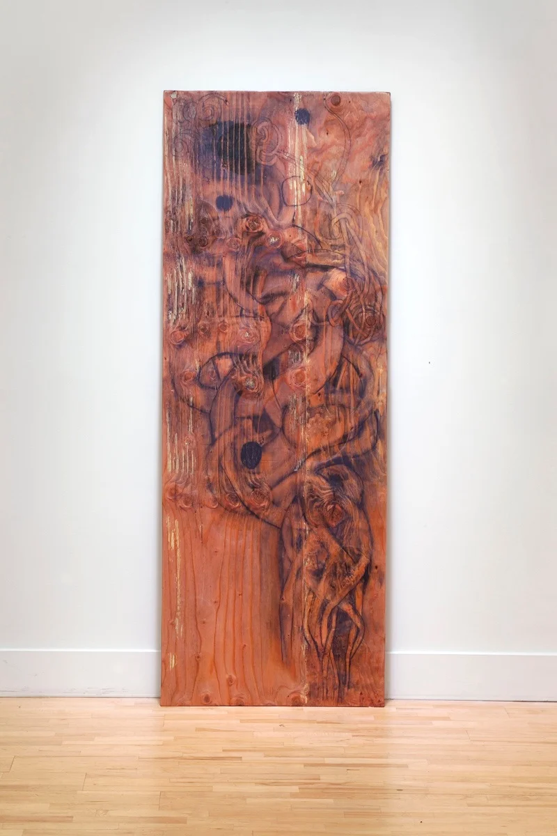 Scrap 69” x 29” charcoal, plywood, enamel, wood putty, screws