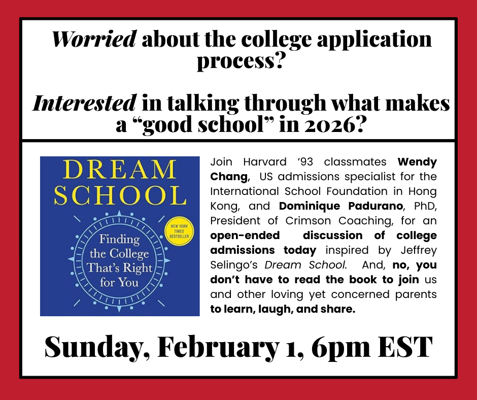 Infographic for discussion with two private admissions counselors of Selingo's  Dream School