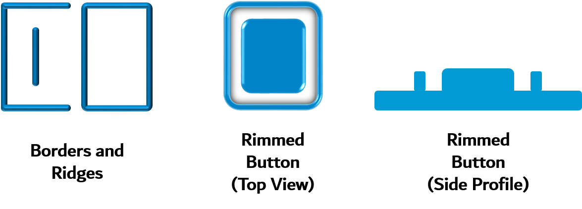 Rim embossing examples for membrane switches, from Reliatrace®.