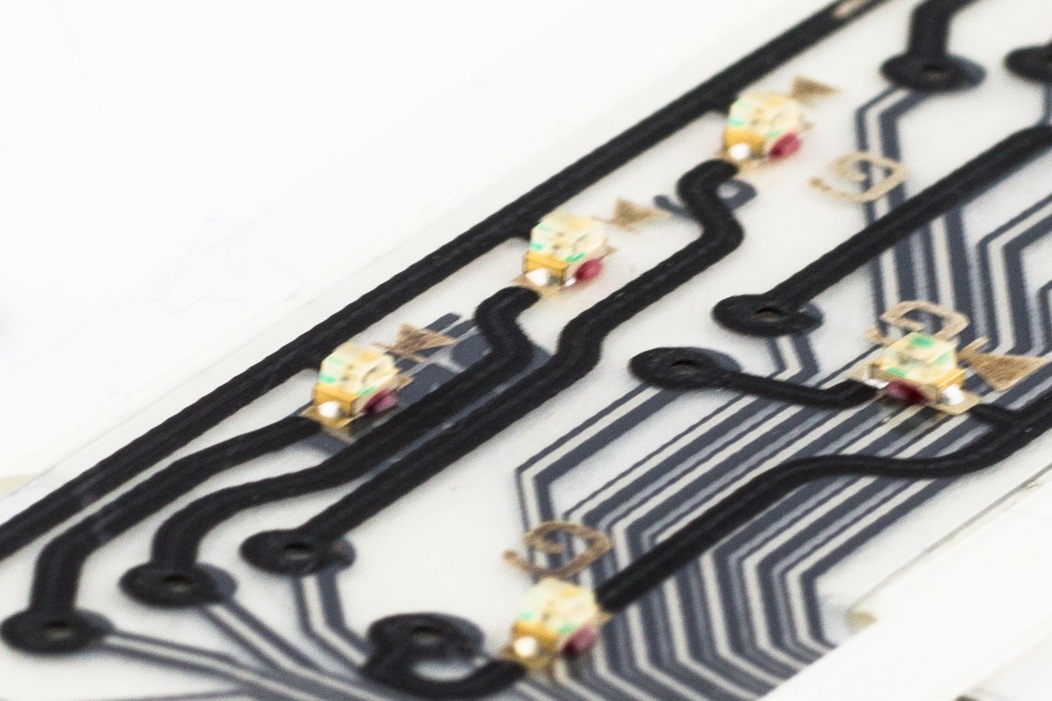 Reliaswitch® provides LED backlighting, which is embossed over the top of the circuit and provides a 180-degree viewing angle, which is desirable for most medical applications. Compared to single-sided circuits, Reliaswitch offers more room to place LED components.