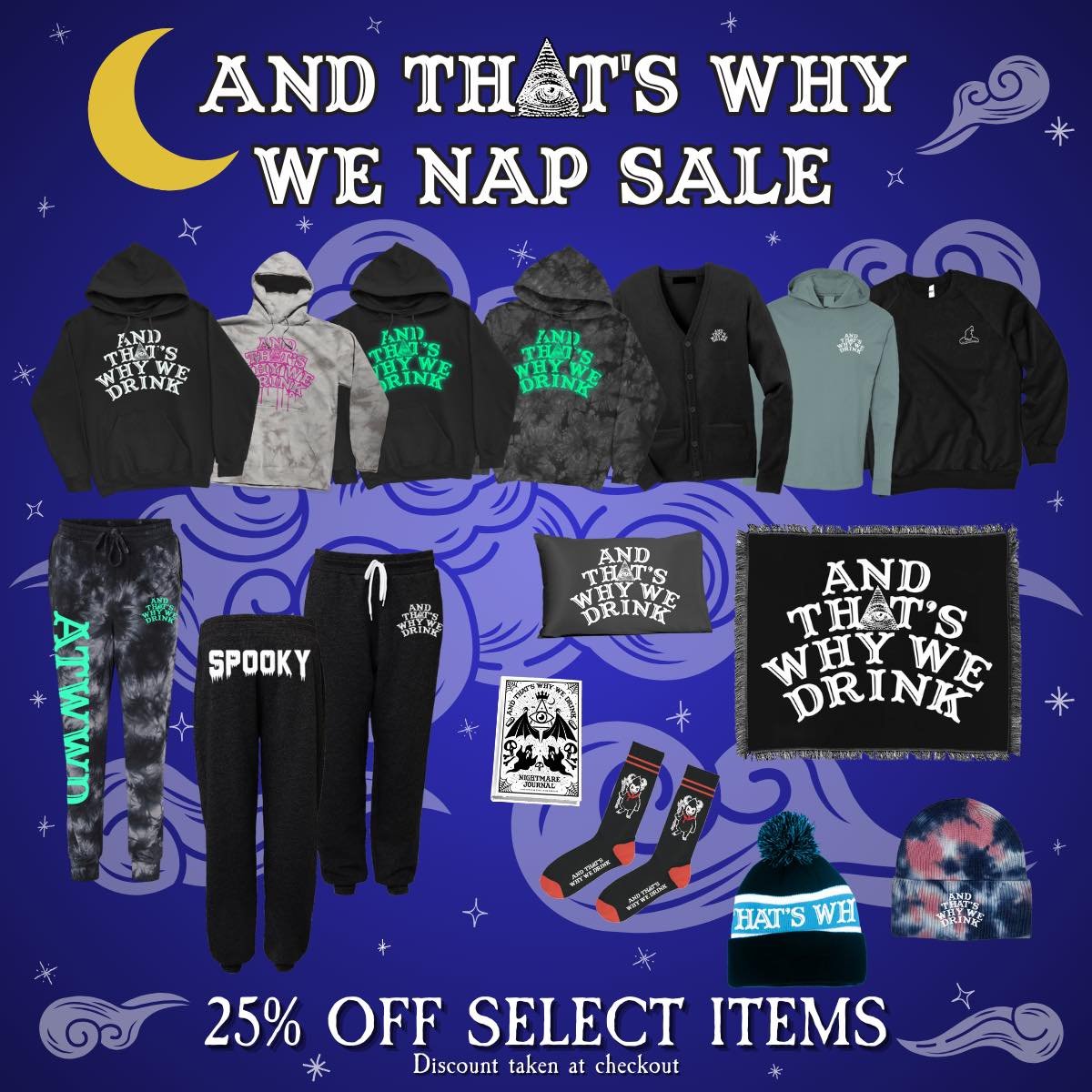 🌙💀 Embrace your inner Sandman (or Em!) with the And That's Why We Nap sale!

THIS WEEK ONLY, indulge in our haunting pillow cases, bone-chilling nightmare journals, cozy Krampus socks, spooky blankets, and all cold weather apparel at a spine-tingli