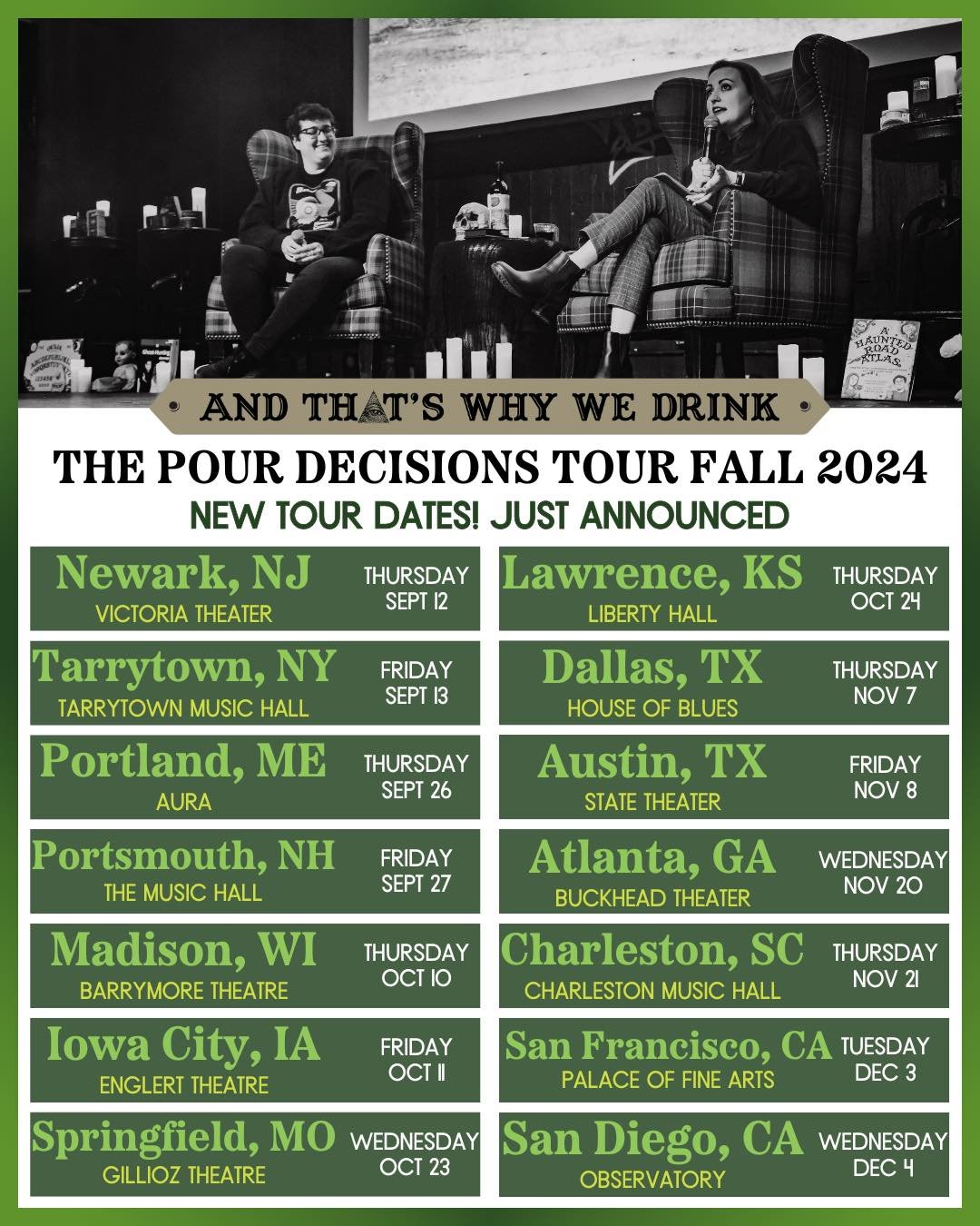✨ We&rsquo;re going back on tour!! 

Prepare yourself for a night of chilling thrills and intoxicating laughter with The Pour Decisions Tour!

🎟️ Tickets go on sale THIS FRIDAY, May 24 @ 10AM Local at andthatswhywedrink.com/live 

Patreon Pre-sale s