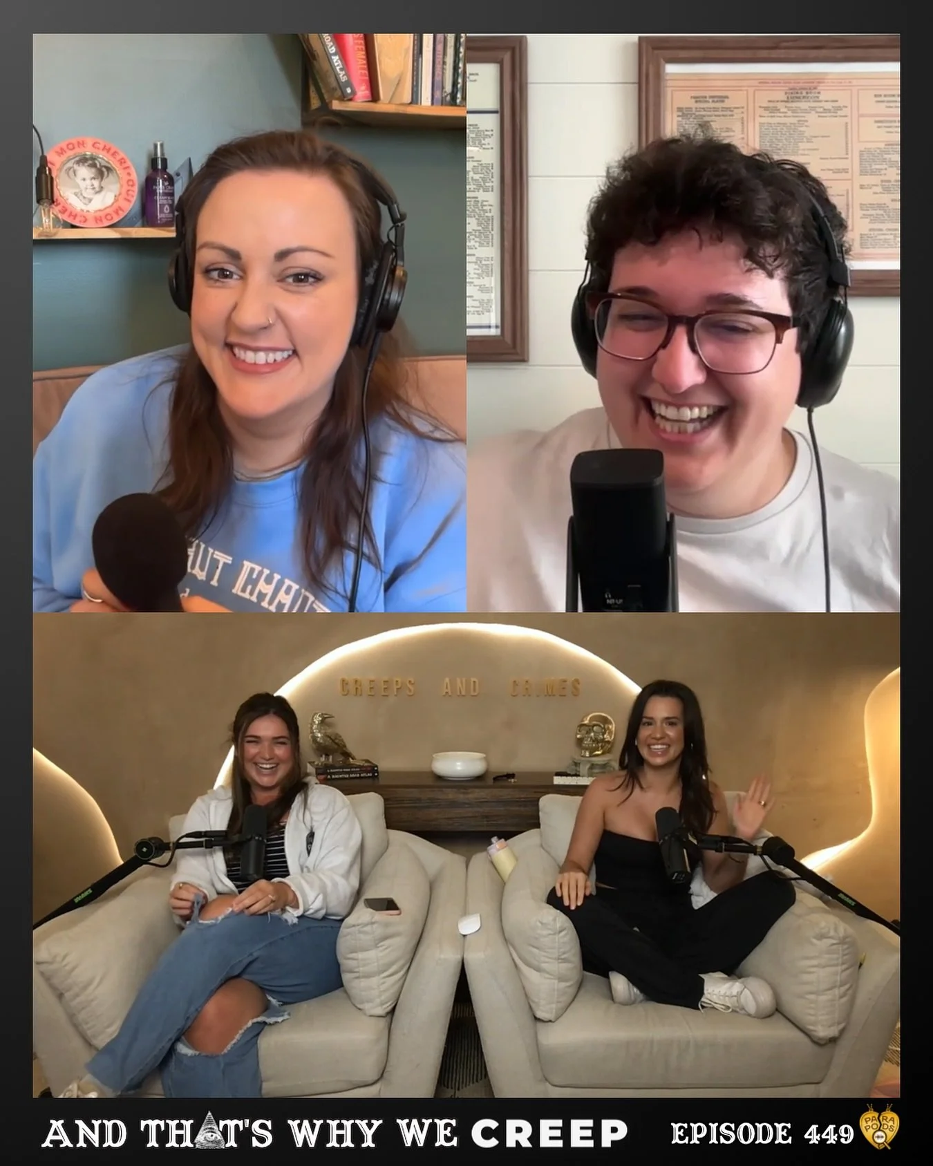 Besties, Boozers and Shakers! Welcome to our live studio sitcom aka Episode 449, where this week the pod is taken over by our friends and newest ParaPods recruits, Morgan and Taylar from @creepsandcrimespodcast ! 

To celebrate C&amp;C joining the ne