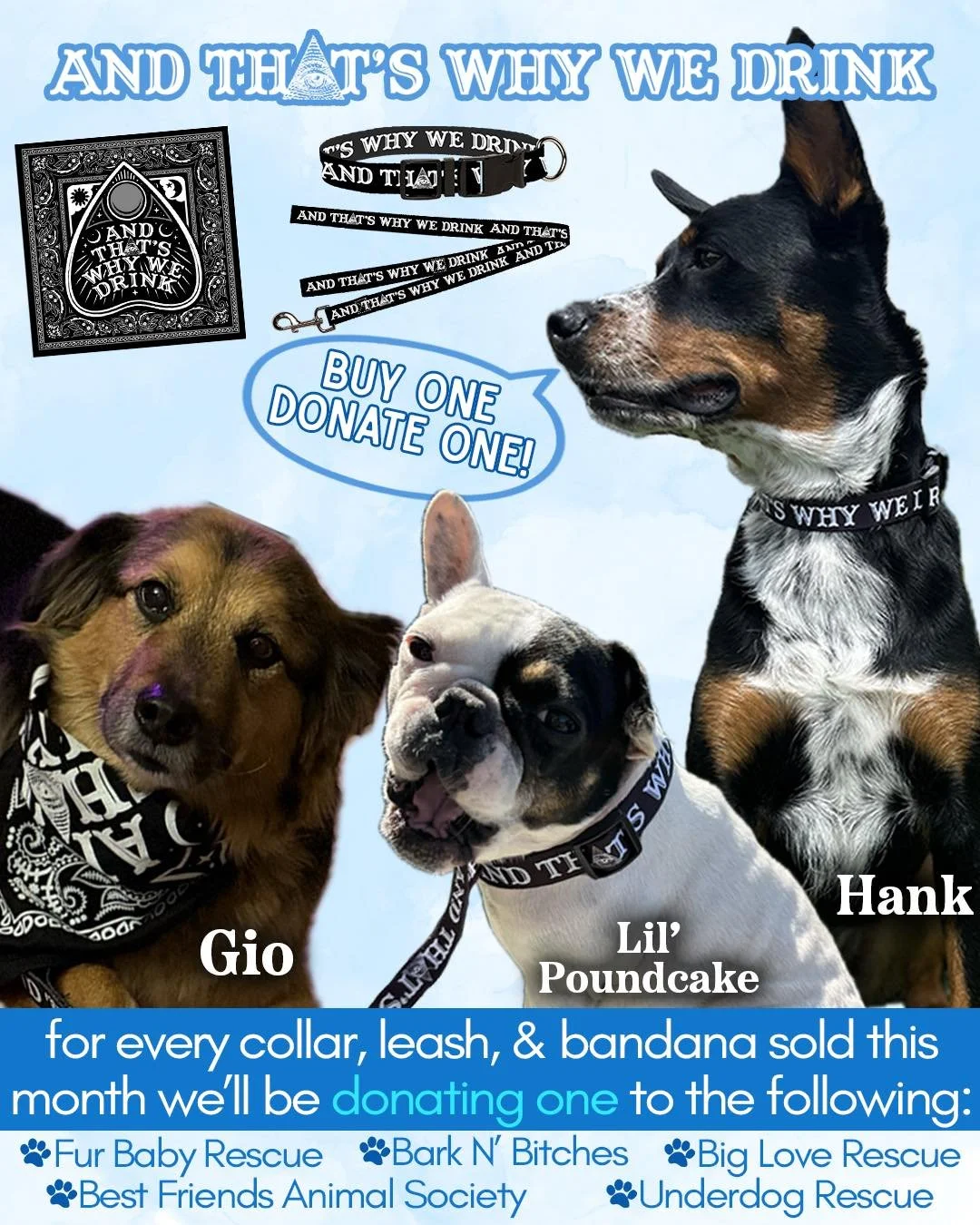 Don&rsquo;t forget!! Buy a collar, leash, or bandana from our store before the end of the month to help shelter pets for #AdoptAShelterPetDay on April 30th 💕 

For every one sold we&rsquo;ll be donating one to shelters that are close to our hearts:
