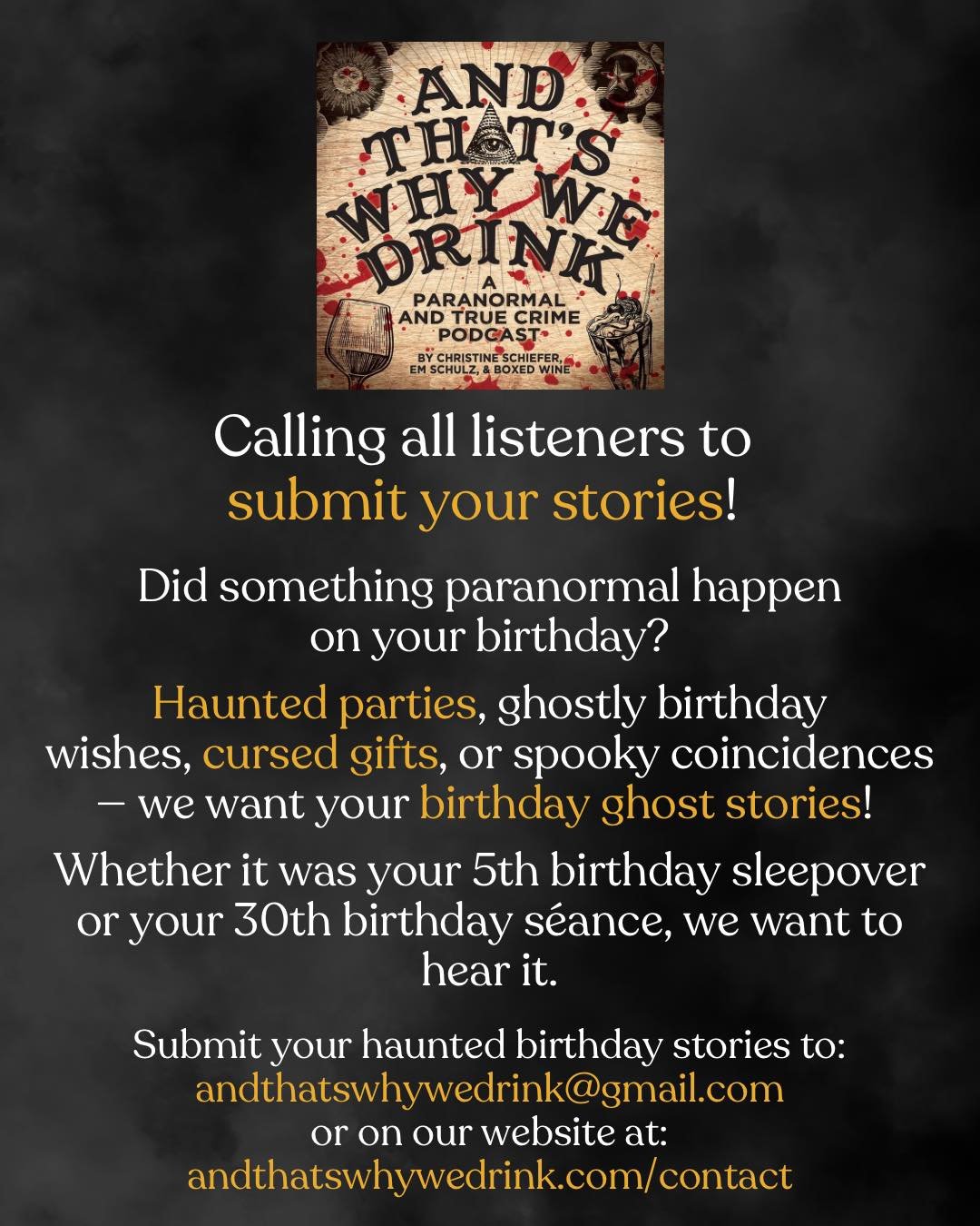 Did something paranormal happen on your birthday? 👻🎂 
 
Haunted parties, ghostly birthday wishes, cursed gifts, or spooky coincidences - we want your birthday ghost stories! 
 
Whether it was your 5th birthday sleepover or your 30th birthday s&eacu