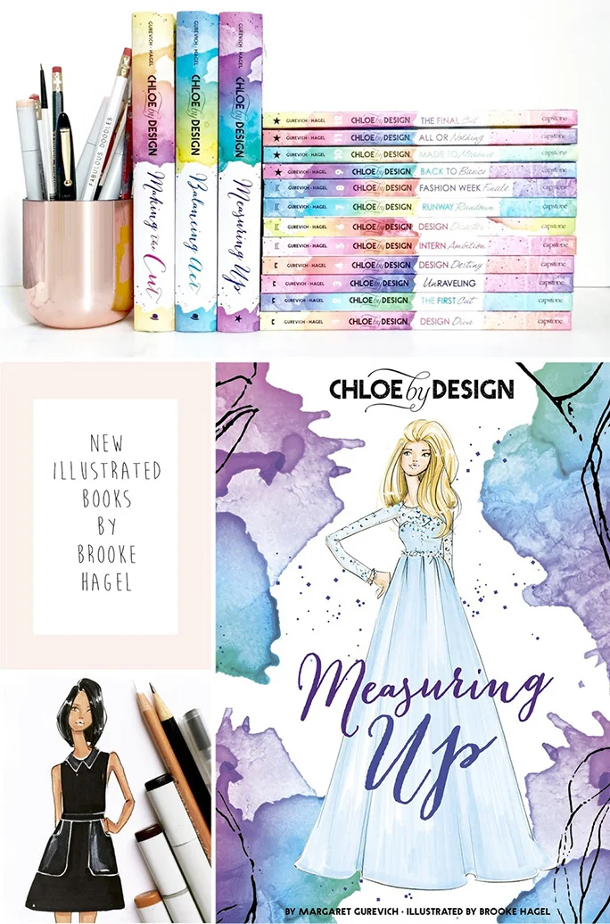 NEW ILLUSTRATED BOOKS | CHLOE BY DESIGN VOL.3 This past Labor Day weekend marked another "published day" for me with the release of the third volume in the young adult series Chloe by Design, Measuring Up ! In this volume Chloe is visiting and applying to colleges and with that comes portfolio prep and college application art tests. My illustrations throughout this young adult series represent the main character Chloe's sketches. Being I myself was a fashion design student, having applied and attended New York's Fashion Institute of Technology, I also consulted on the story outline in the development phase of these books, speaking with the writer Margaret Gurevich, as well as the editor and publishers about my application experiences, art tests and the overall college search for a young student interested in fashion design. I even tutored high school students and helped them prepare their portfolios and fashion art tests for college applications and interviews before I became a full time fashion illustrator!...