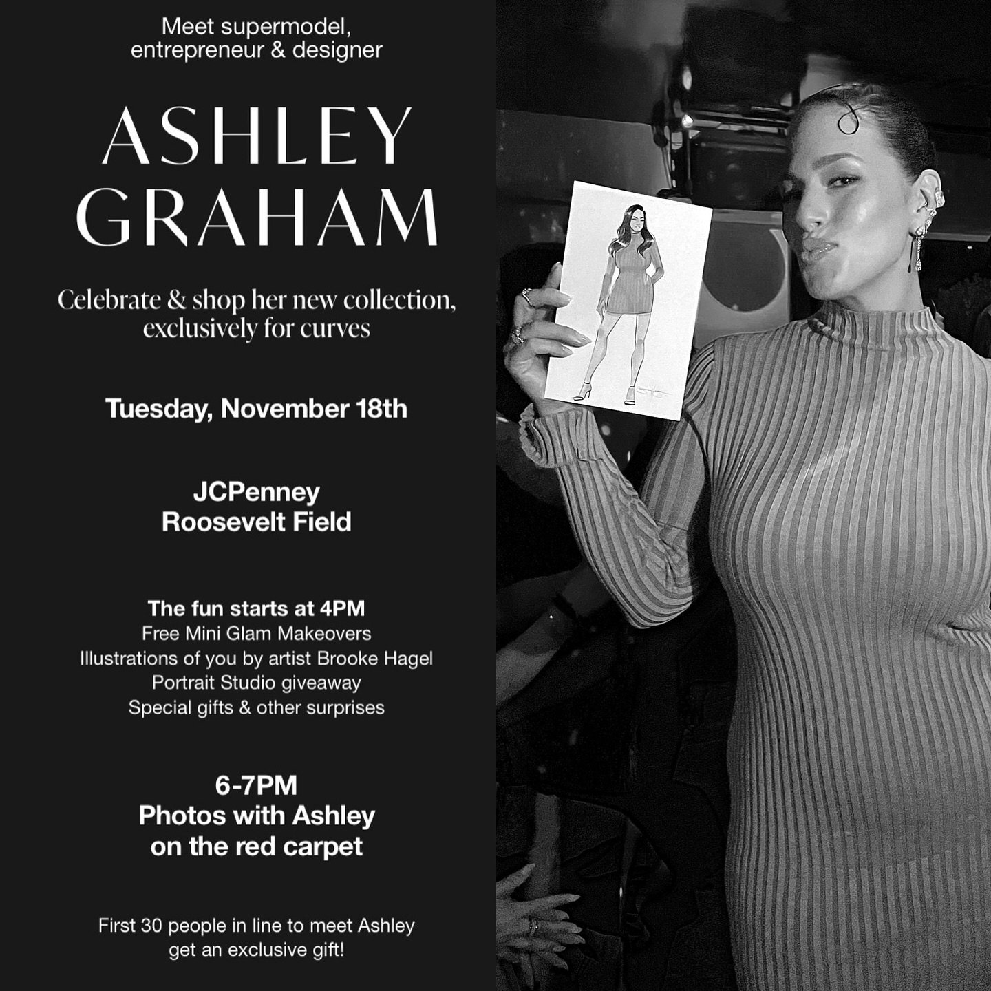 Live-sketching with the incredible @ashleygraham again for her new collection drop at JCPenney! So excited to capture all the looks (and all the glam.) Join us! 
Roosevelt Field &bull; Nov 18 &bull; 5PM-7PM ✍🏼

#liveart #brookehagel #customfashionil