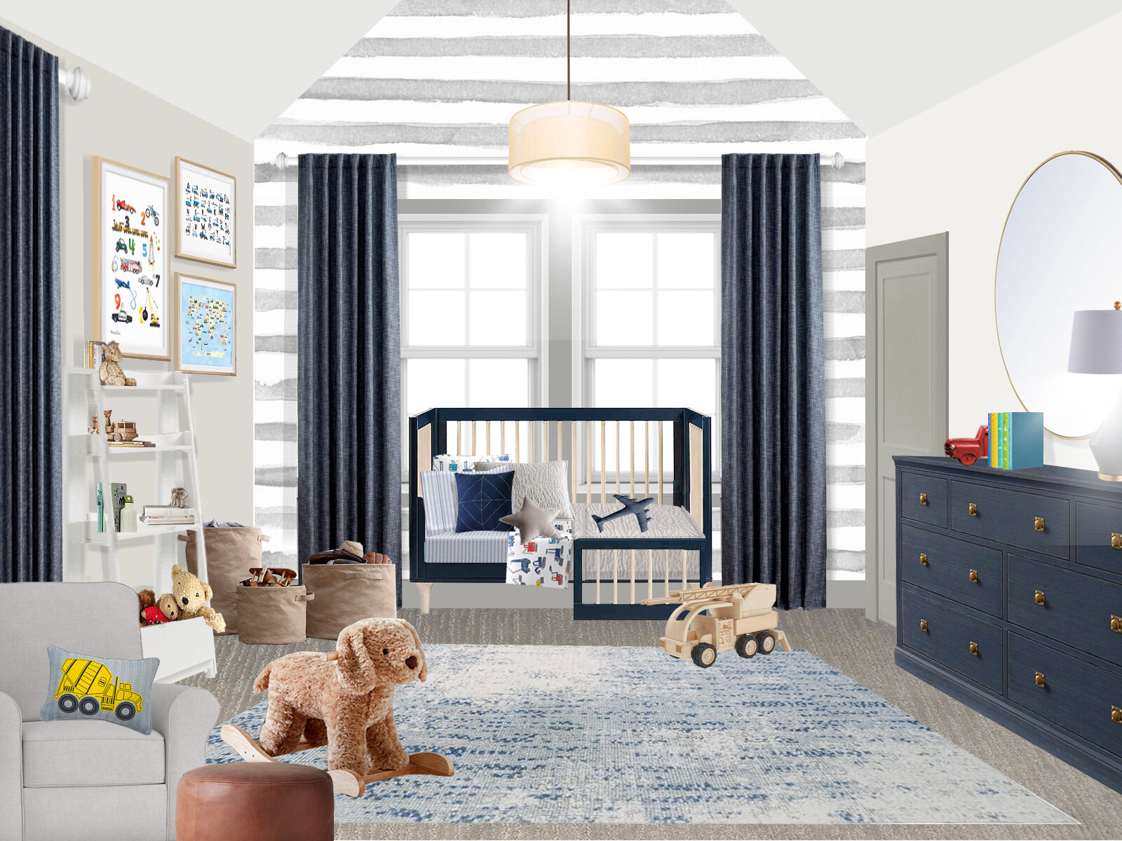 Gray Navy Nursery ©maria delucia square one studios