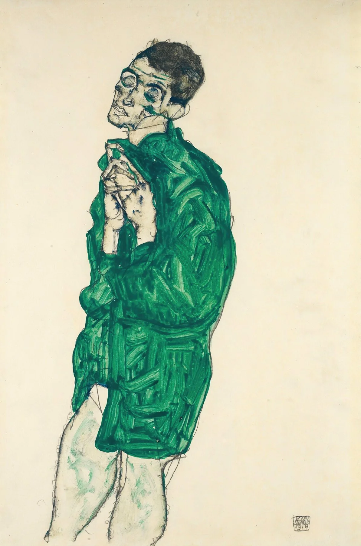 Egon Schiele, Self-Portrait In Green Shirt With Eyes Closed (1914)