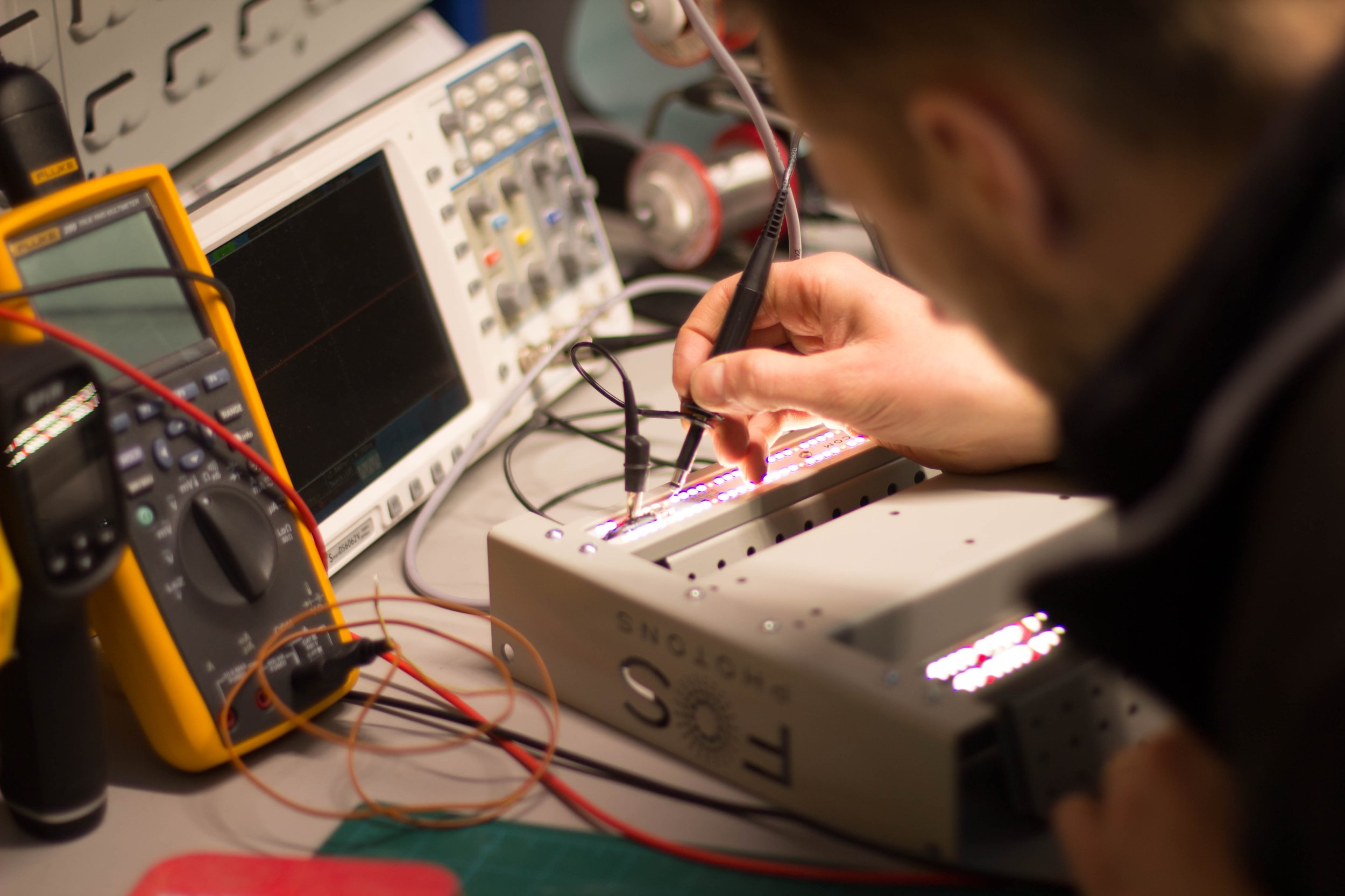 Oscilloscope used to test electronic hardware during prototype evaluation.