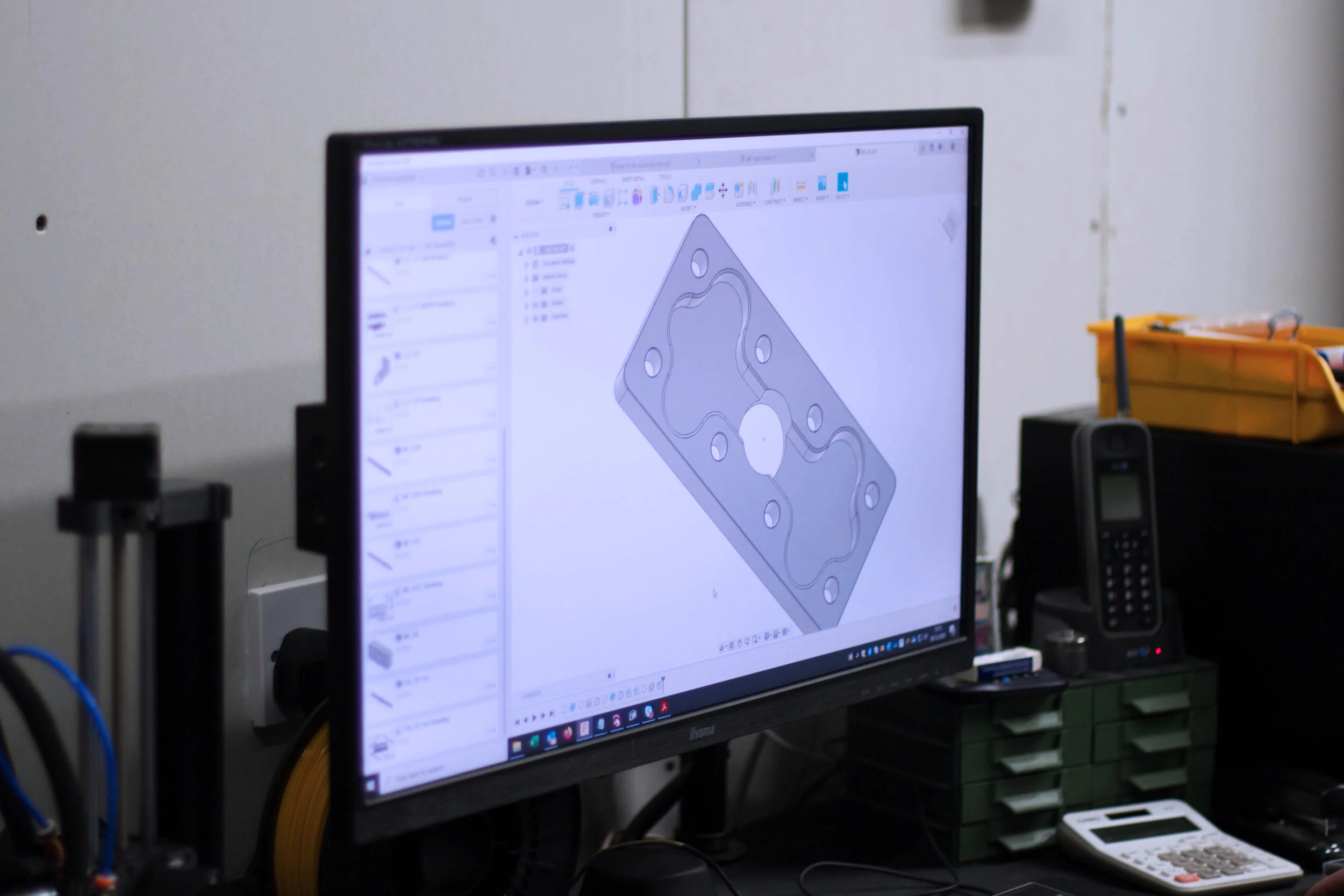 CAD model on screen for CNC machining and prototyping support.