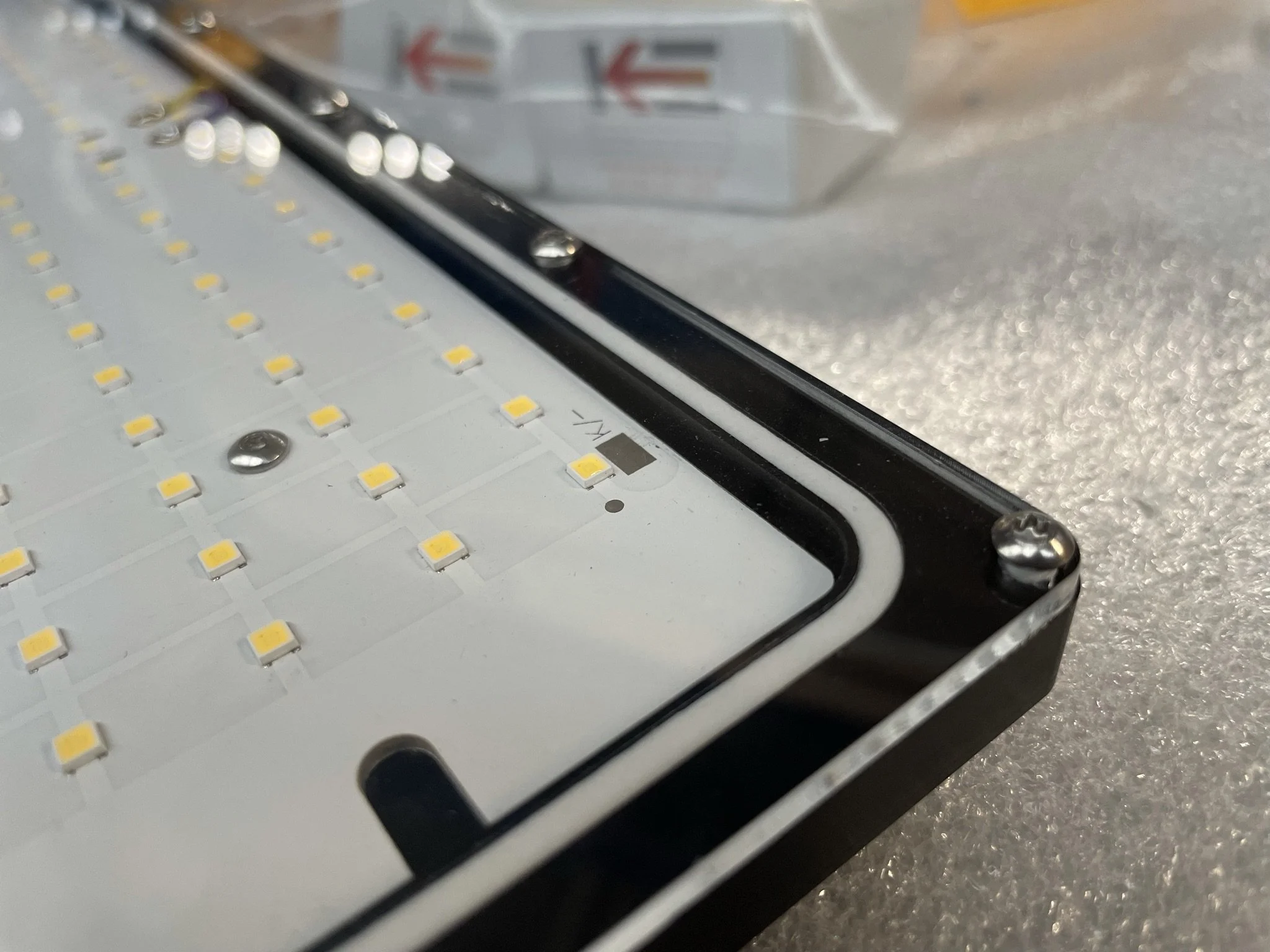 Grow lighting fixture with waterproof housing designed for horticultural LED applications.