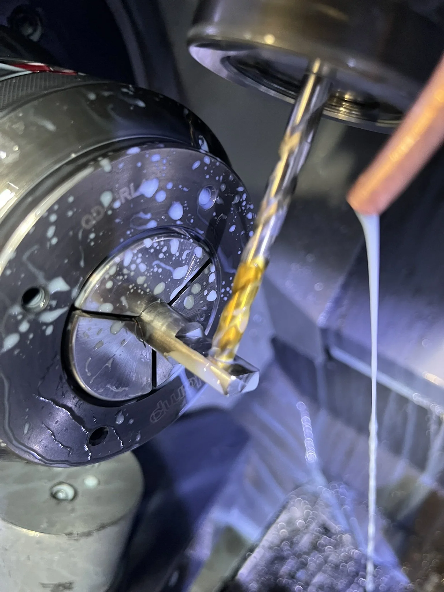 Y-axis capability in use on a CNC lathe, allowing off-centre features to be machined in a single setup.