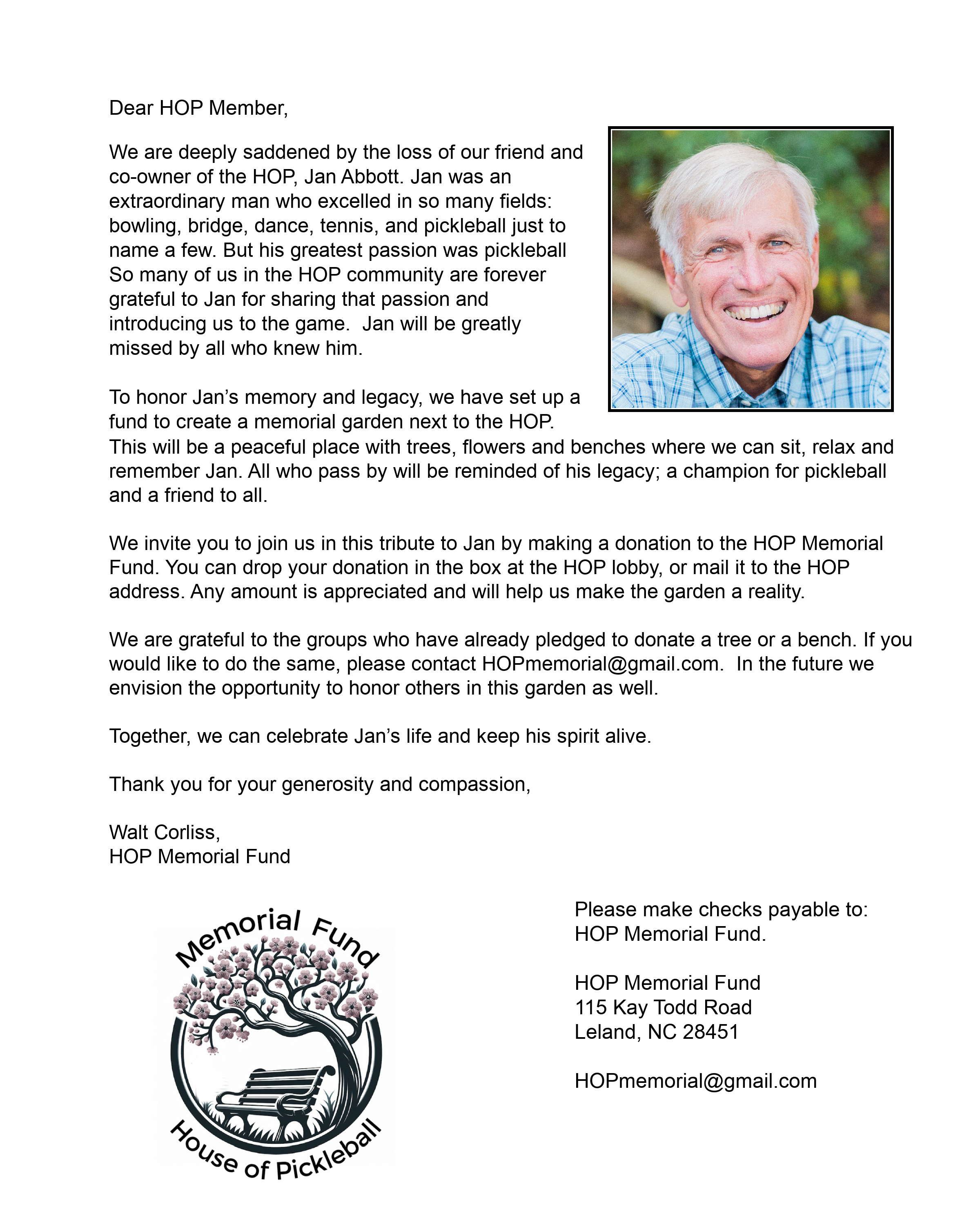 HOP Memorial Fund — House of Pickleball