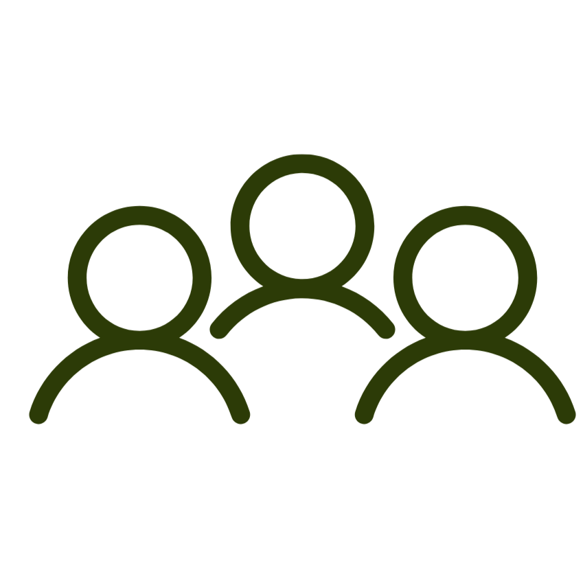 Outlined icon of three people representing a group or team.