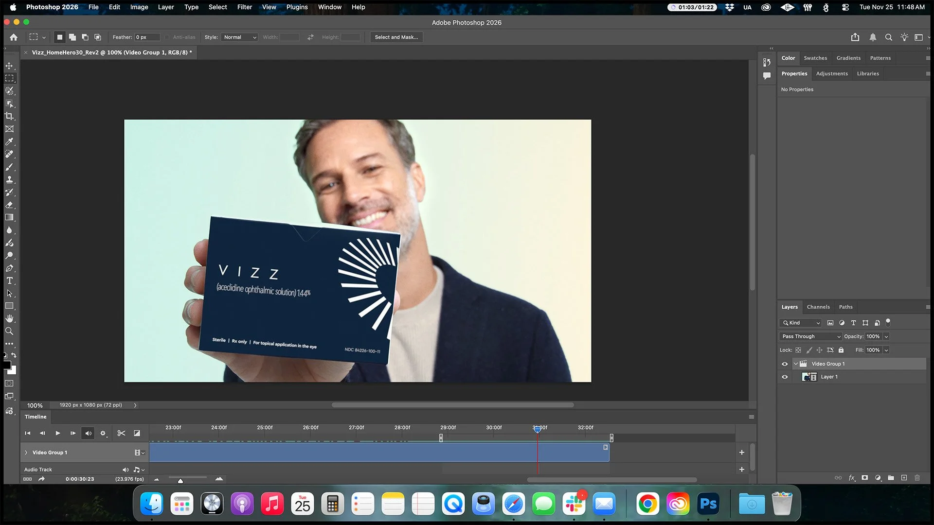 1. Load a high quality MP4 into photoshop. In the timeline window, select ~3 seconds of time.