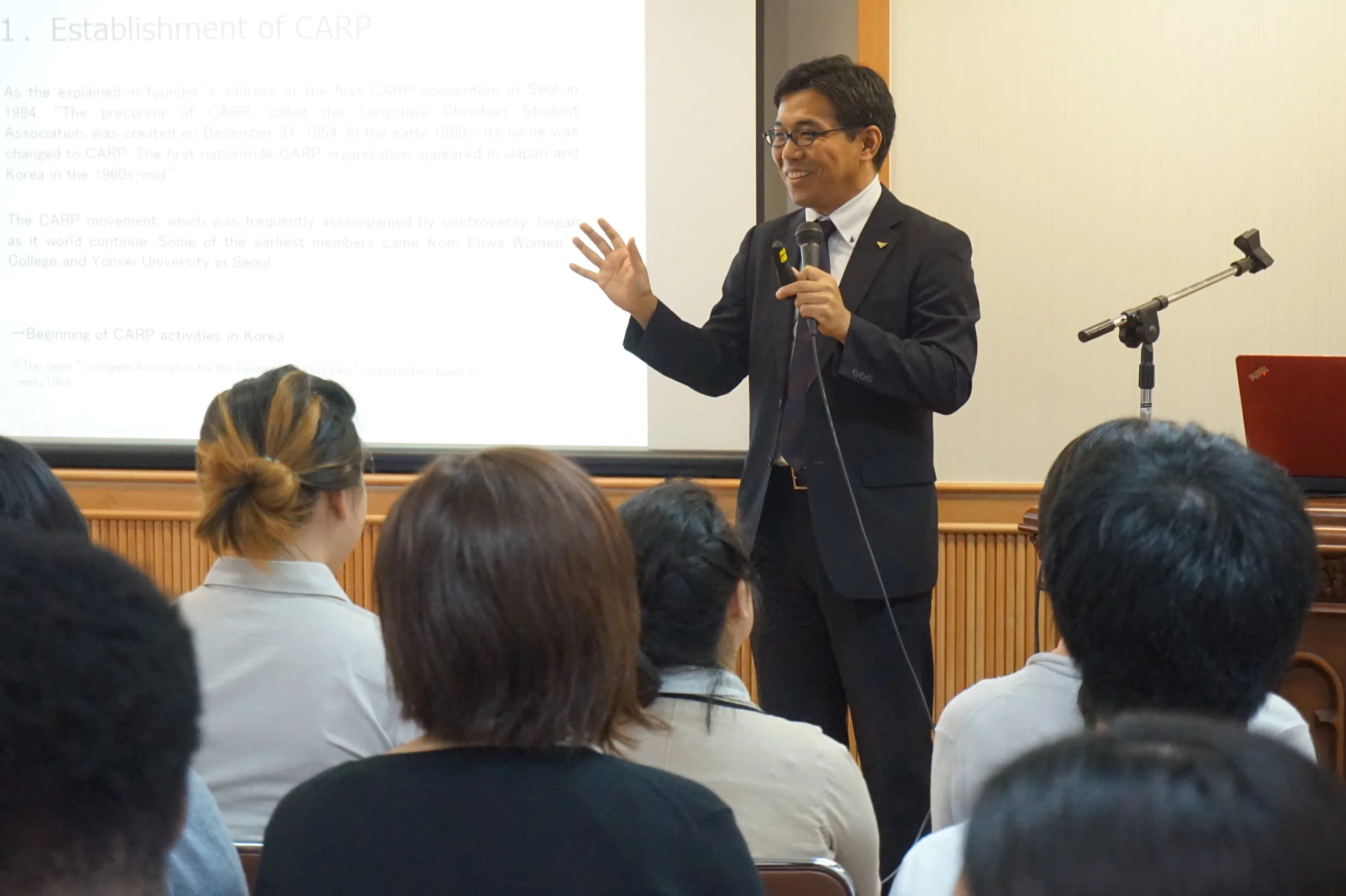 CARP Japan President, Mr. Motoyama, gives an engaging presentation.