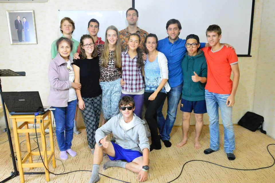 Making friendly connections with the Russian youth during a summer workshop in 2014. 