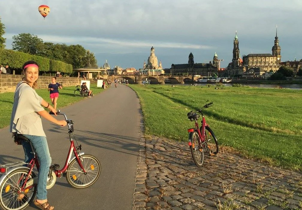 Kristin biking through Dresden, Germany in Summer 2016.