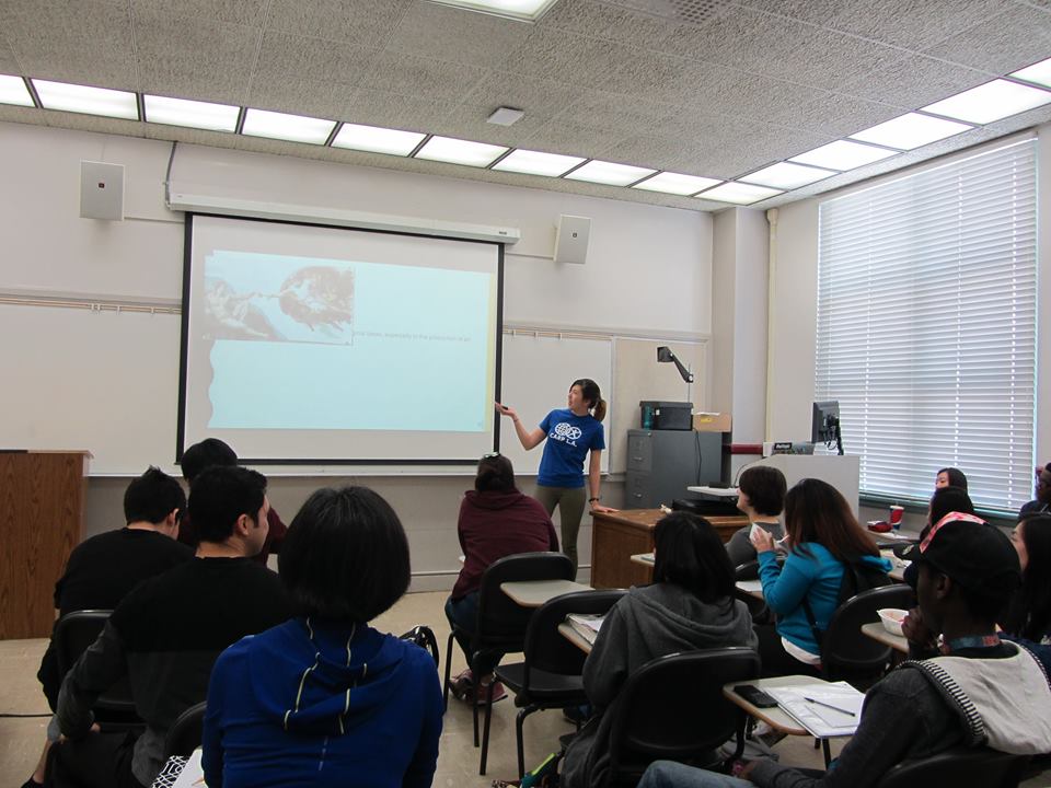 Jennifer sharing Unification Principles during a CARP Pasadena meeting. 