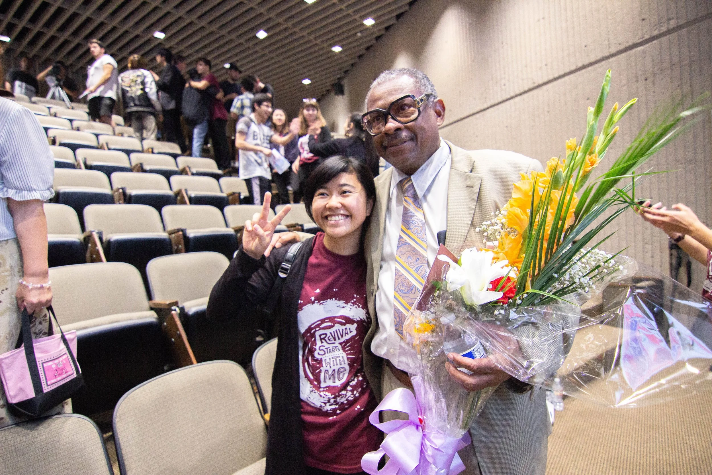 CARP PCC Vice President Mika Miyagi (left) celebrates the end of a successful rally with guest pastor, Reverend James Jones (right).