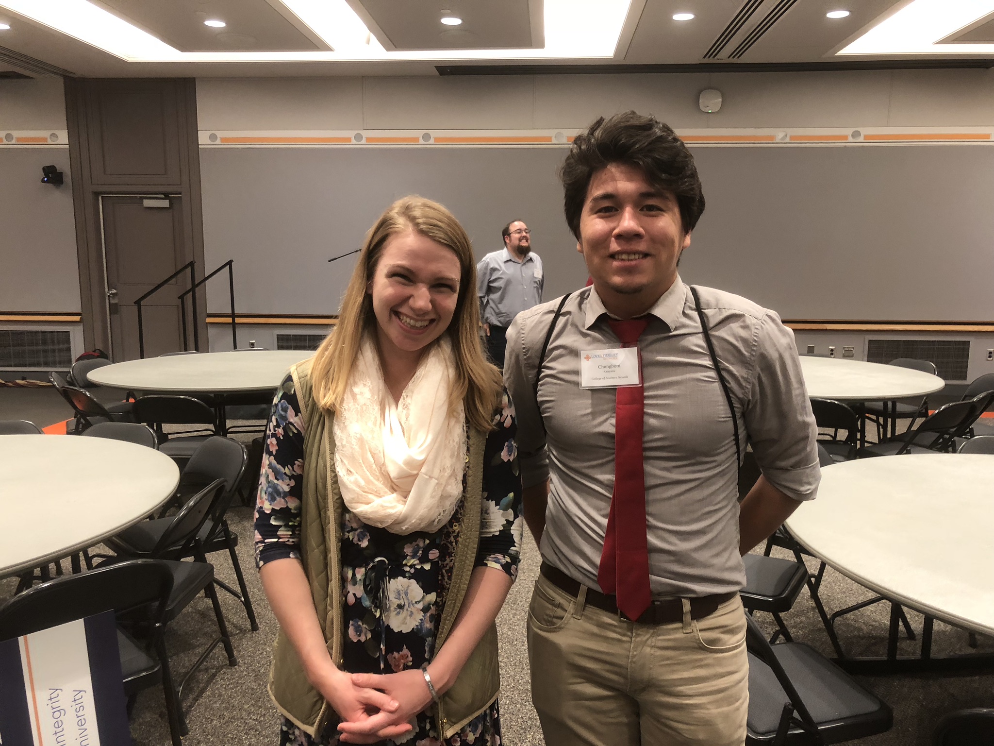 Chungbom (right) takes a picture with Brittany Basile (left), the Director of Outreach and Communications for the Love and Fidelity Network.