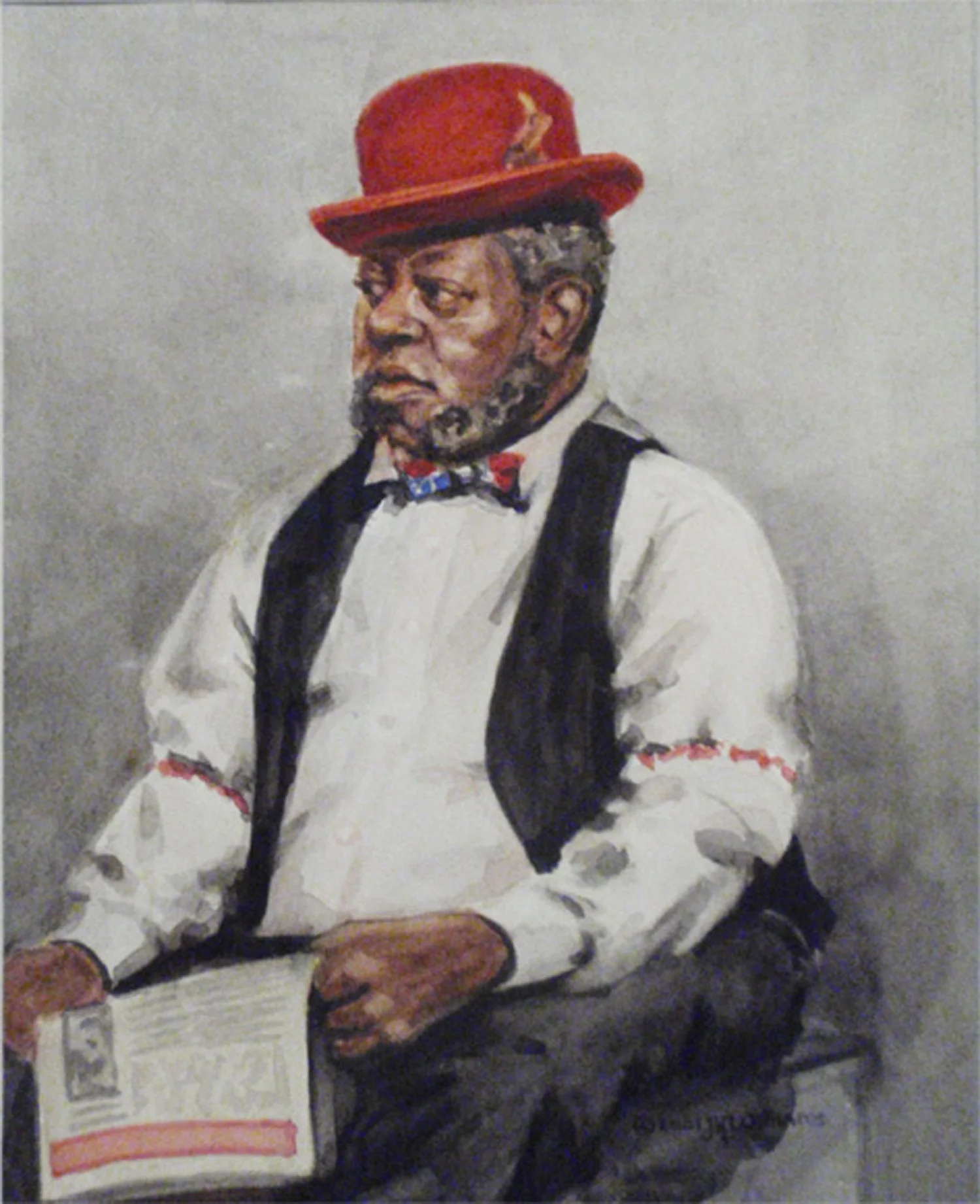 "The Red Bowler" Watercolor about 7 1/2" x 6"