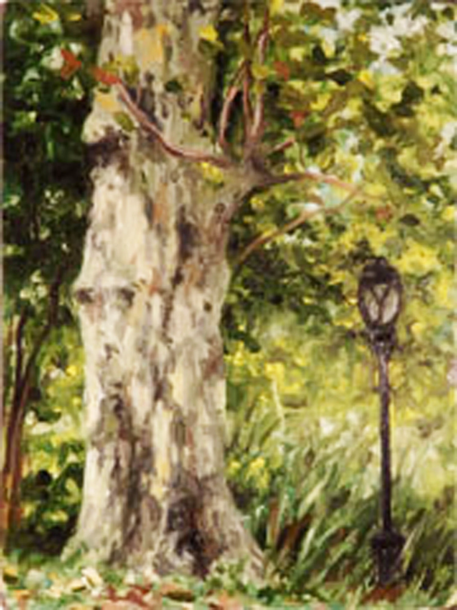 "Lampost and Tree Near Tavern on the Green" Oil 4"x 3"