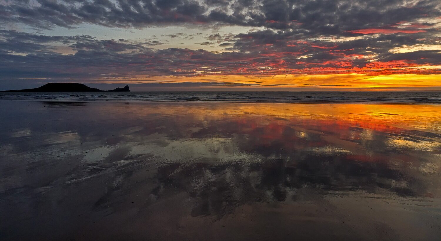 Worm's Head from Rhossili Beach, Gower Peninsula, Wales