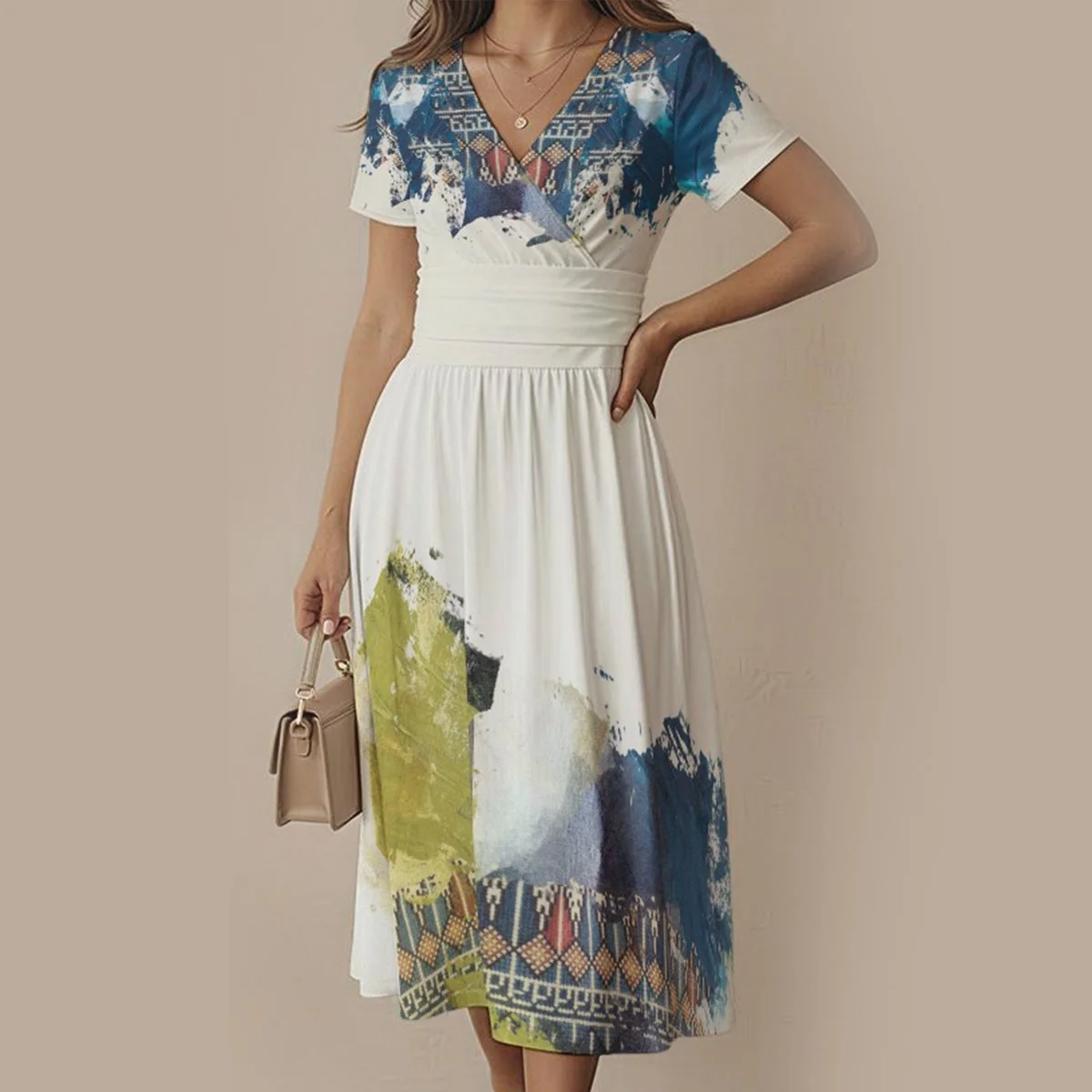 V Neck Midi Dress