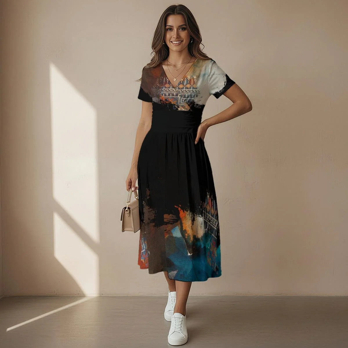 V Neck Midi Dress