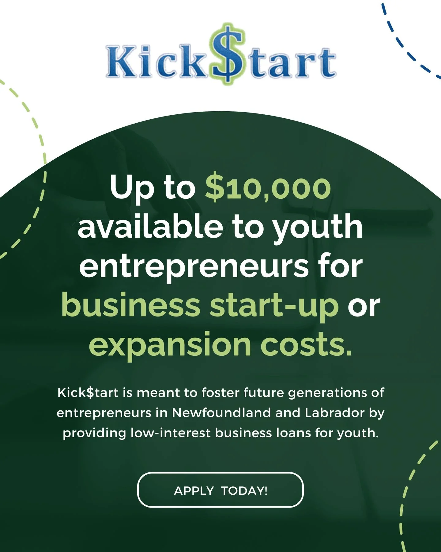 🚀 Youth Entrepreneurs: This one&rsquo;s for you!

If you&rsquo;re 35 or under and dreaming of starting or expanding your business in St. John&rsquo;s or Mount Pearl, the Kick$tart Loan Program is here to help.

With Kick$tart, you&rsquo;ll get:

✨ U