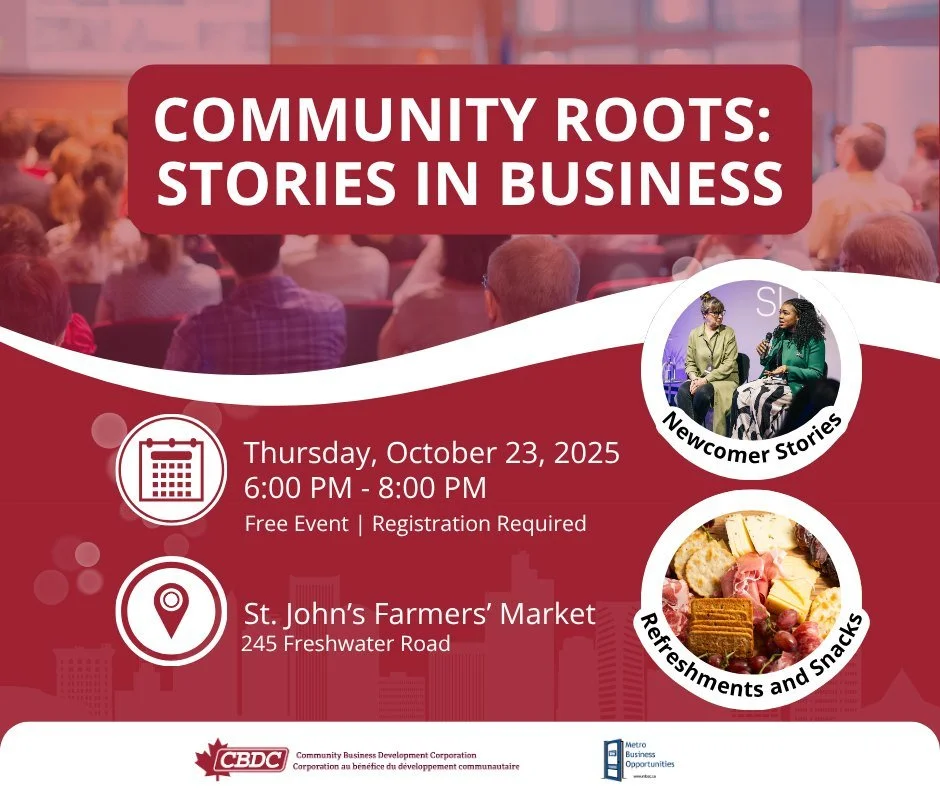 📣 Calling all newcomer entrepreneurs in the St. John&rsquo;s Metro area!

Join us for Community Roots: Stories in Business, an evening celebrating newcomer entrepreneurship, culture, and community in Newfoundland &amp; Labrador 🌎

✨ What to expect: